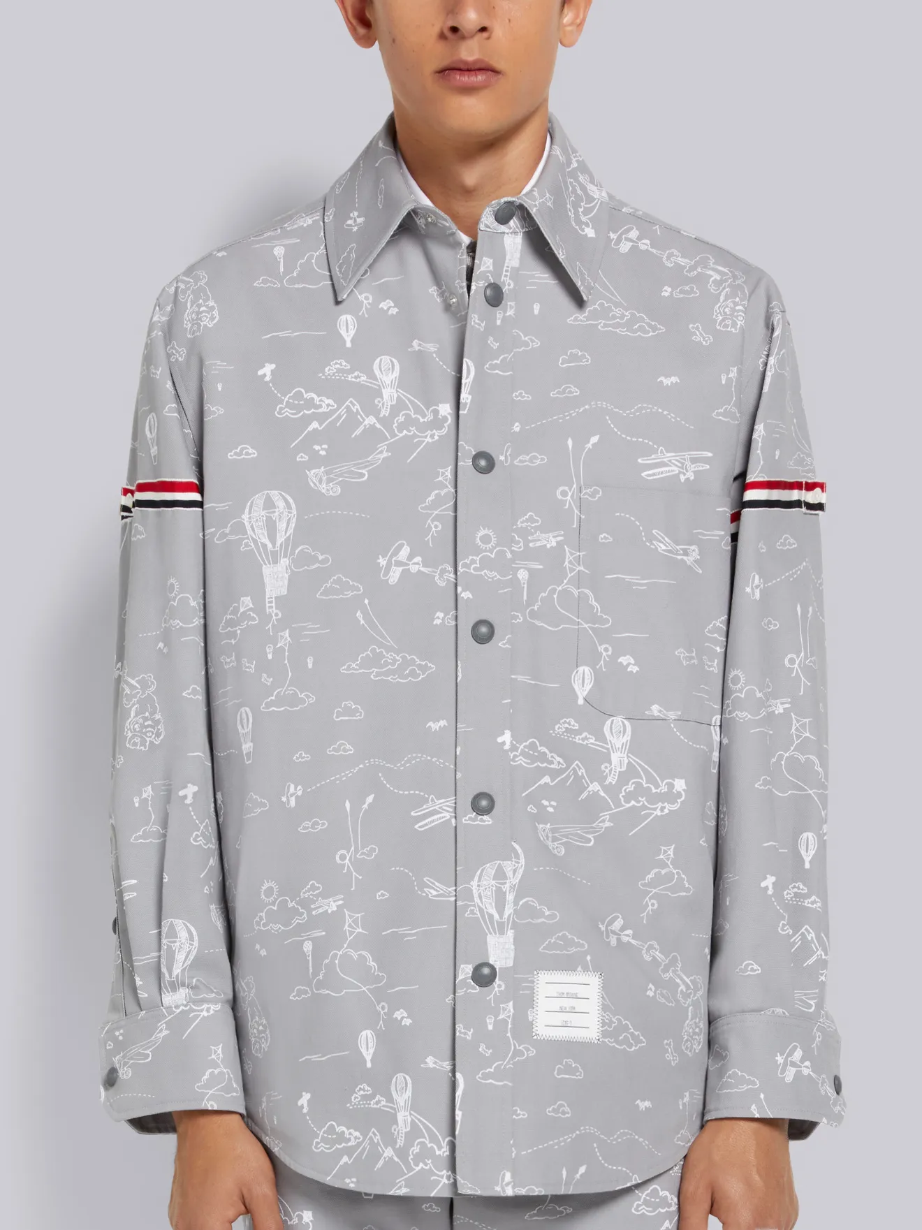 Medium Grey Sky Motif Printed Cotton Canvas Stripe Armband  