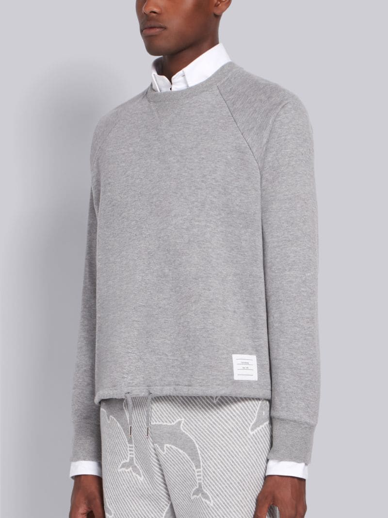Medium Grey Solid Loopback Waist Drawstring Crewneck Sweatshirt