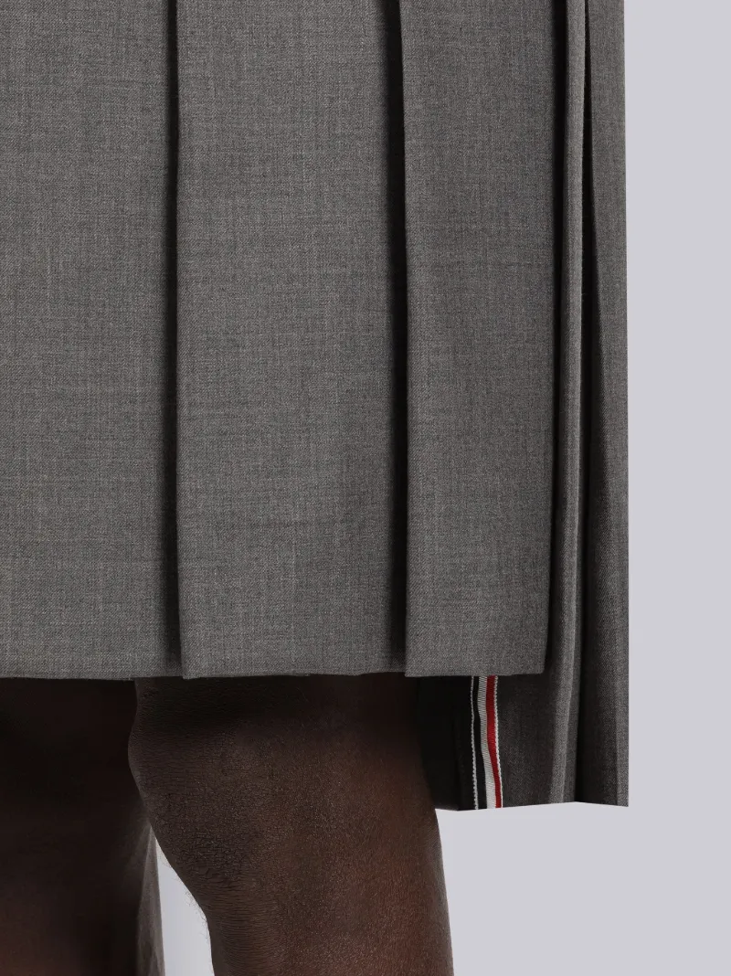 Medium Grey Super 120's Twill Classic Rise Pleated Skirt
