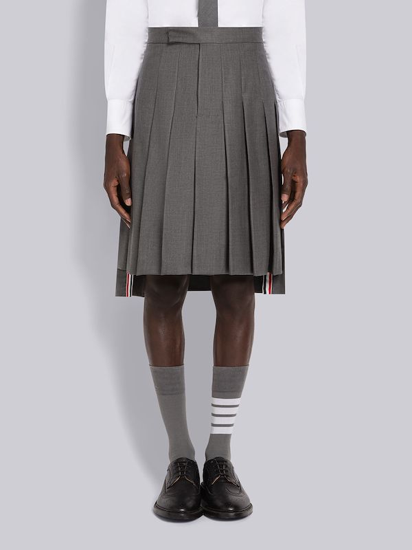 Medium Grey Super 120's Twill Classic Rise Pleated Skirt