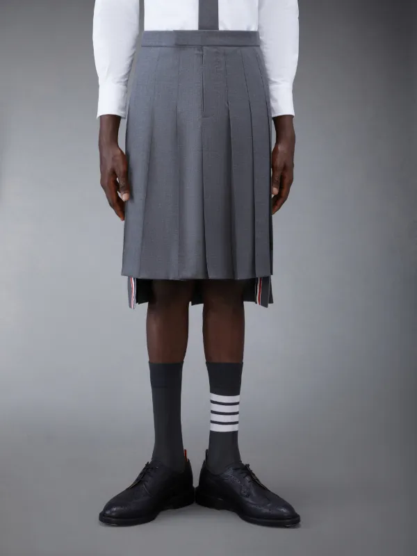 Medium Grey Super 120's Twill Classic Rise Pleated Skirt