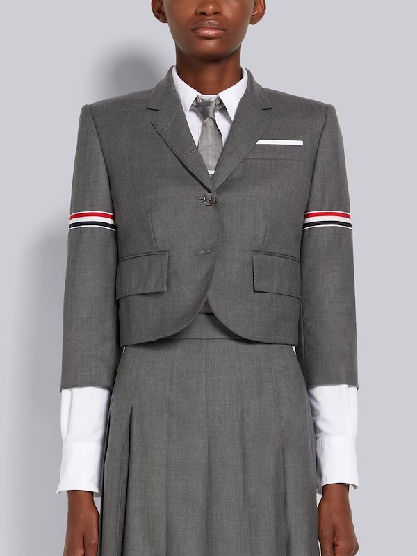 Medium Grey Super 120's Twill Stripe Armband Cropped Jacket