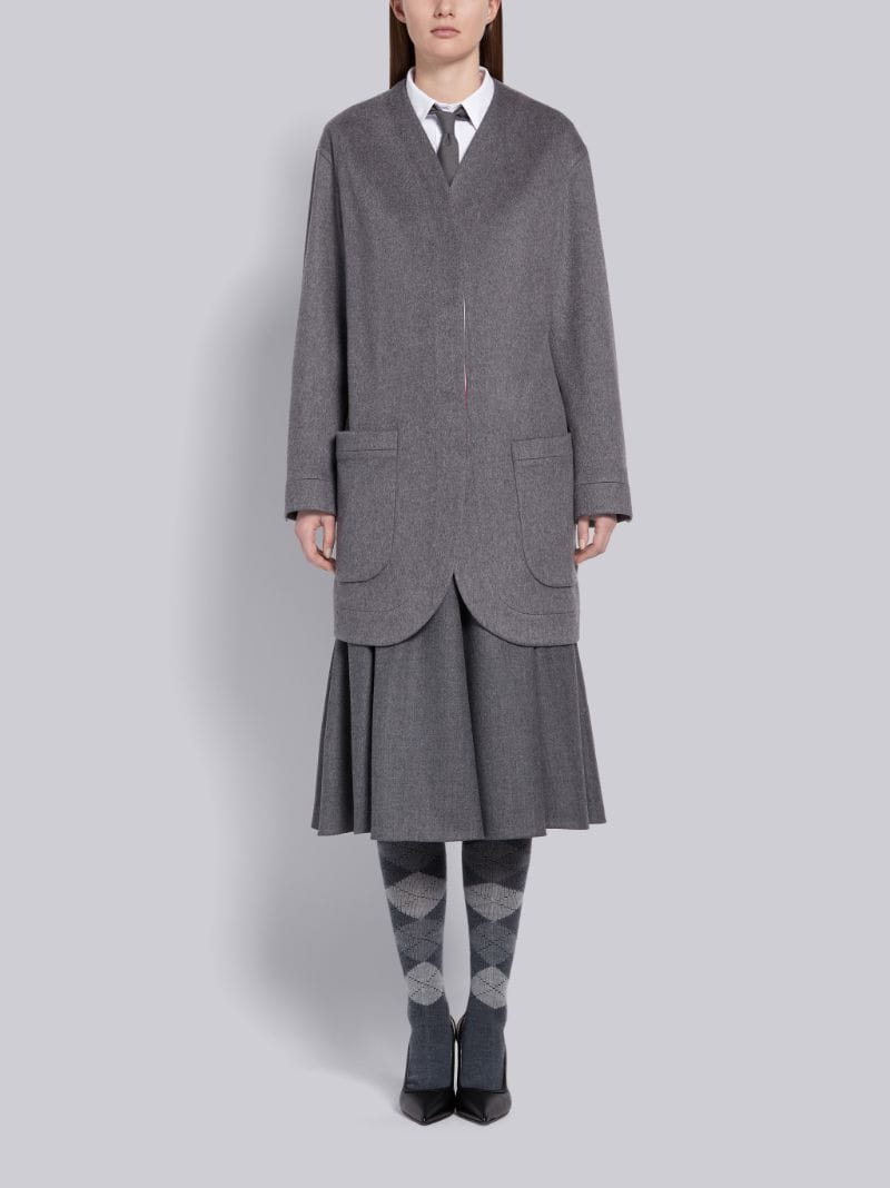 Medium Grey Super 120s Wool Flannel Flounce Skirt
