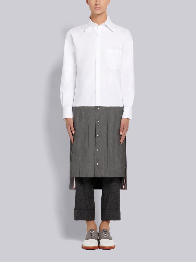 Medium Grey Super 120's Wool Twill Low Rise Knee Length Pleated Shirt Dress