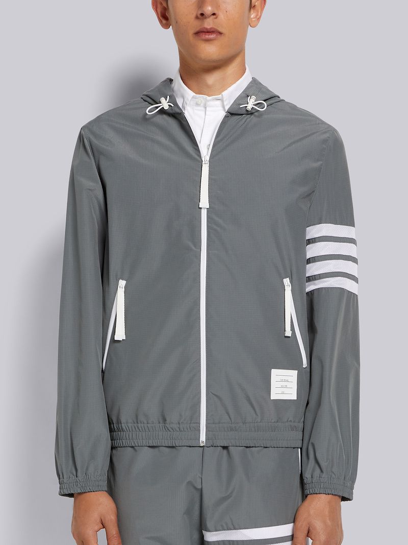Medium Grey Sustainable Ripstop Mesh 4-Bar Hooded Zip up Jacket