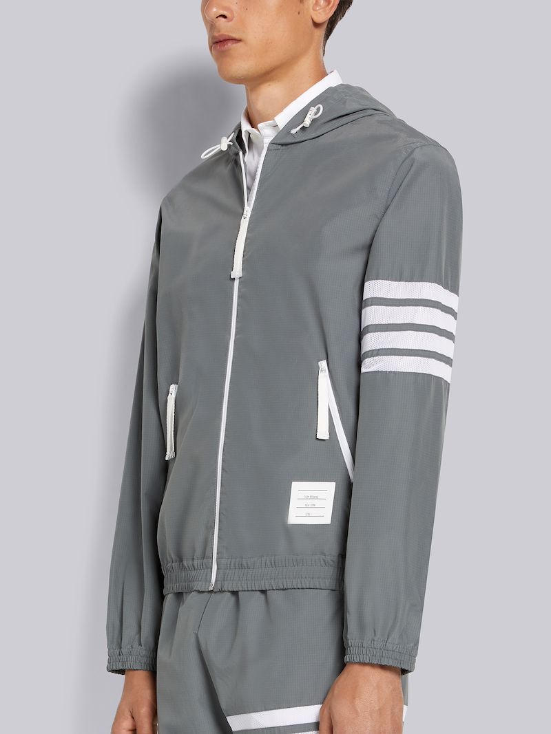Medium Grey Sustainable Ripstop Mesh 4-Bar Hooded Zip up Jacket