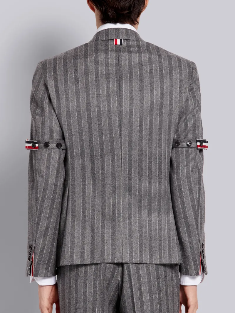 Medium Grey Tonal Chalk Stripe Wool Flannel Armband Classic Jacket