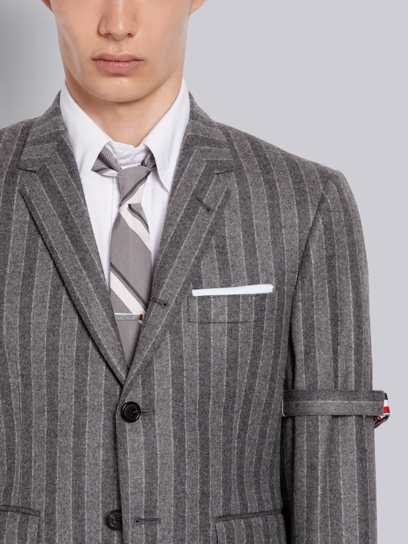 Medium Grey Tonal Chalk Stripe Wool Flannel Armband Classic Jacket