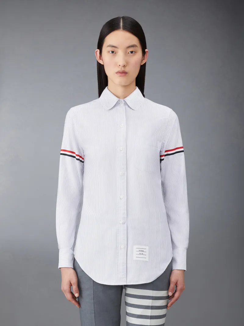 Medium Grey University Stripe Oxford Grosgrain Armband Long Sleeve Shirt Medium Grey University Stripe Oxford Grosgrain Armband Long Sleeve Shirt