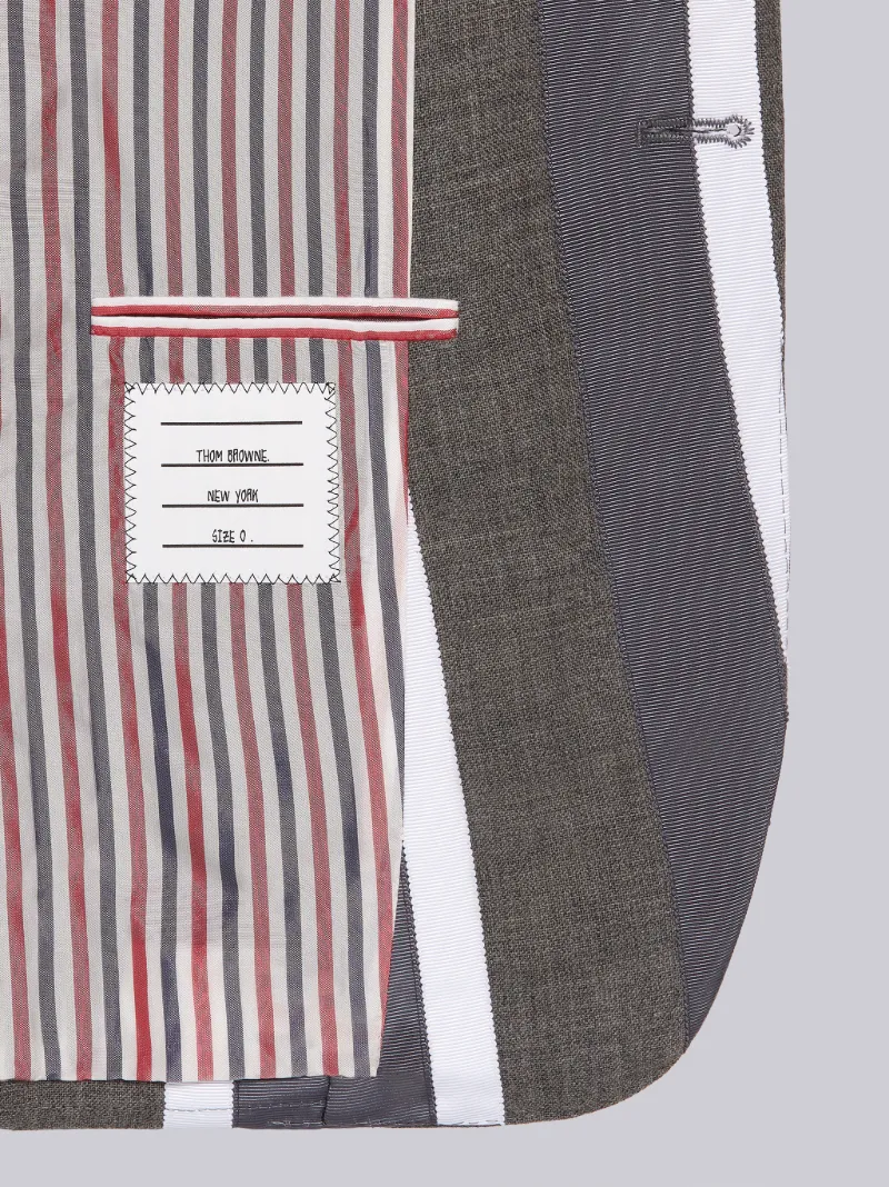 Medium Grey Wool Applied Grosgrain Repp Stripe Classic Jacket