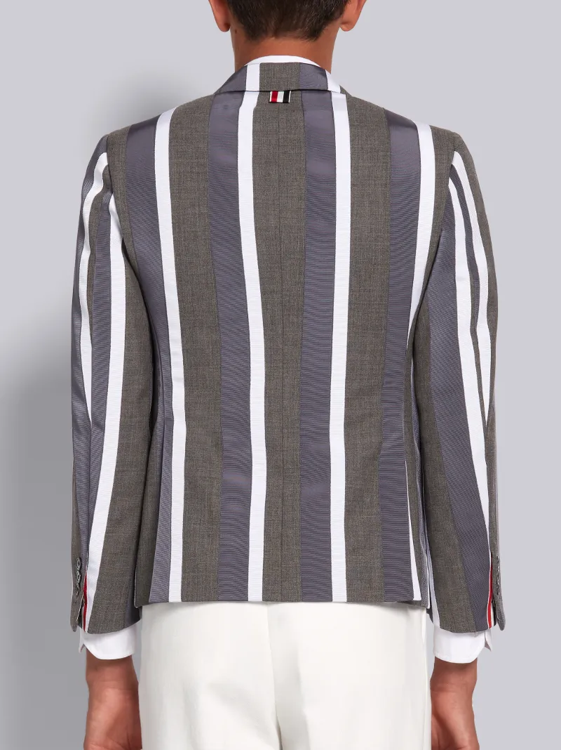 Medium Grey Wool Applied Grosgrain Repp Stripe Classic Jacket