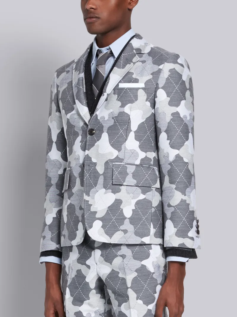 Medium Grey Wool Argyle Camo Print Classic Sport Coat