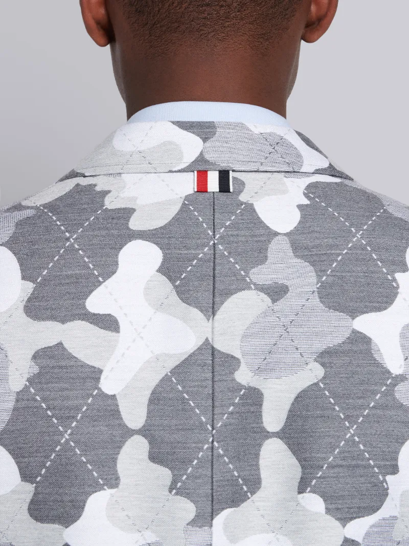 Medium Grey Wool Argyle Camo Print Classic Sport Coat