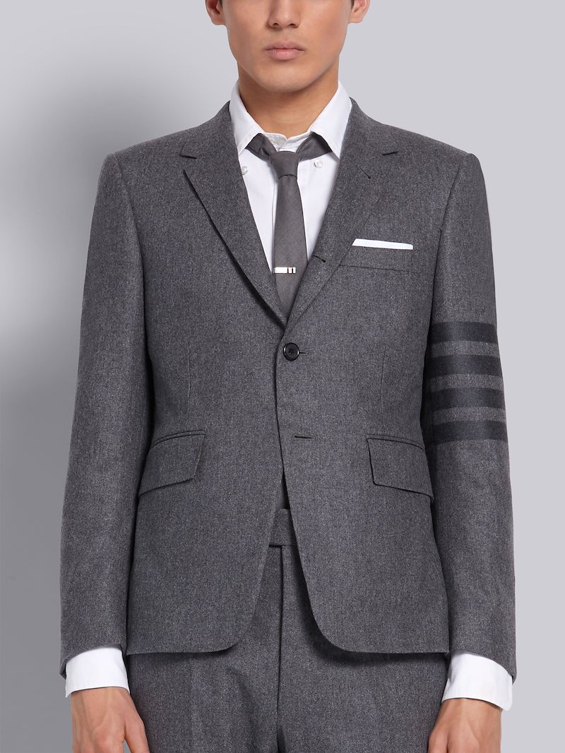 Medium Grey Wool Cashmere Flannel Classic Tonal 4-Bar Sport Coat