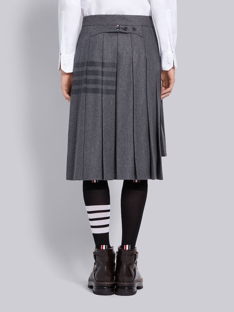 Medium Grey Wool Cashmere Flannel Knee Length Pleated 4-Bar Skirt