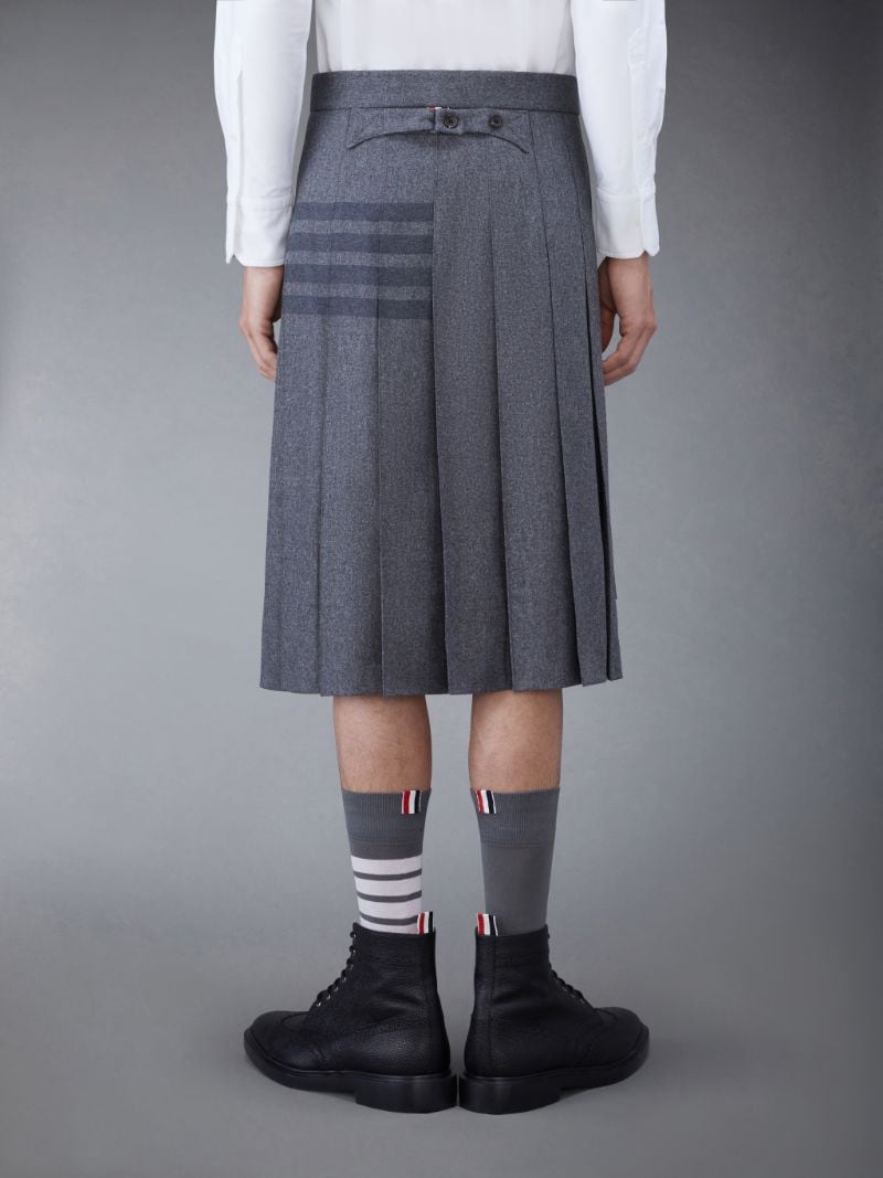 Medium Grey Wool Cashmere Flannel Knee Length Pleated 4-Bar Skirt