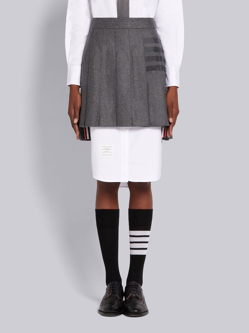 Medium Grey Wool Cashmere Flannel Pleated 4-Bar Mini Skirt | Thom ...