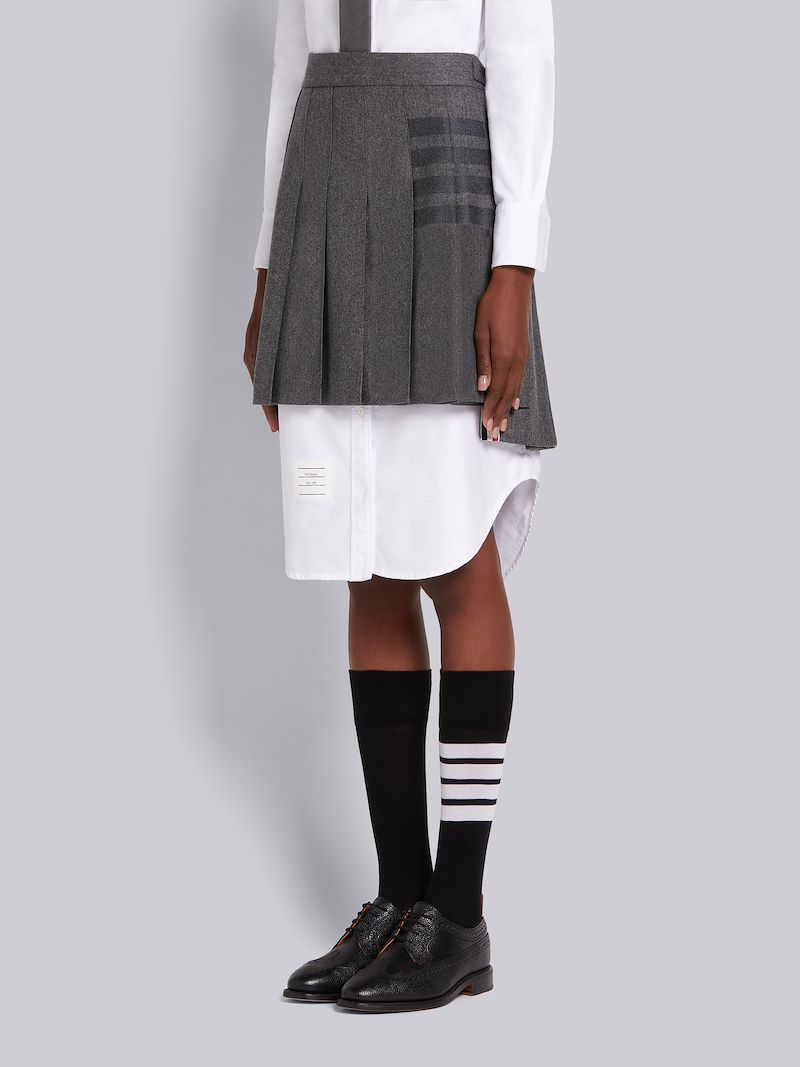 Medium Grey Wool Cashmere Flannel Pleated 4-Bar Mini Skirt