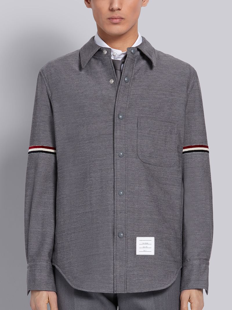 Medium Grey Wool Cotton Suiting Tricolor Velvet Stripe Shirt Jacket