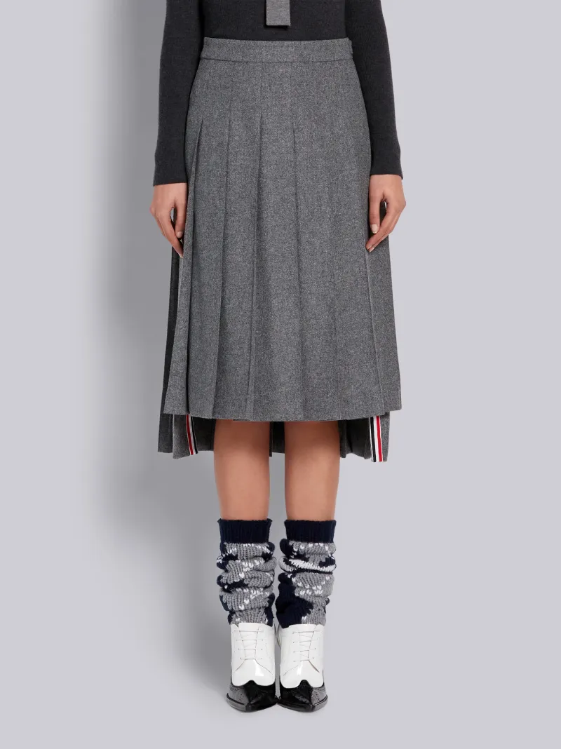 Medium Grey Wool Flannel Classic Pleated Skirt