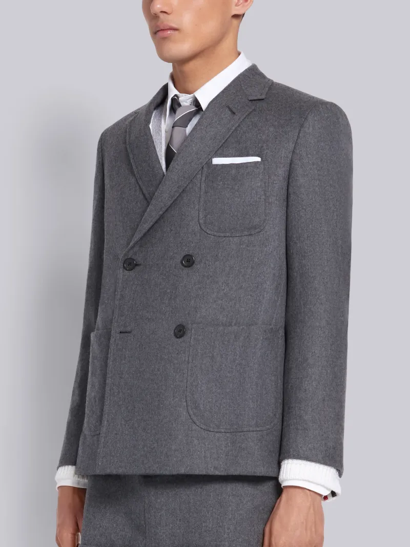 Medium Grey Wool Flannel Double Breasted Sack Jacket