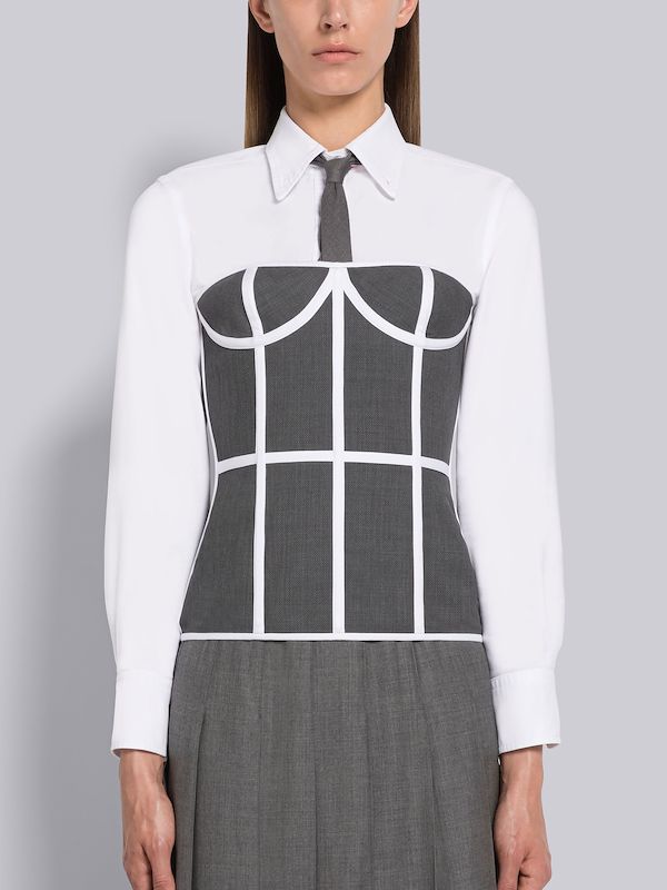 Medium Grey Wool Pique Suiting Oxford Boning Sweetheart Cup Corset