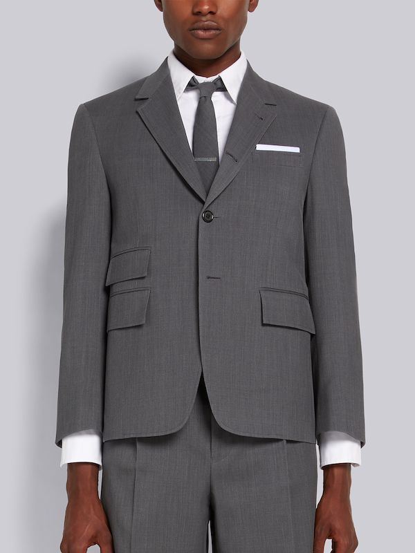 Medium Grey Wool Pique Suiting Single Vent Jacket