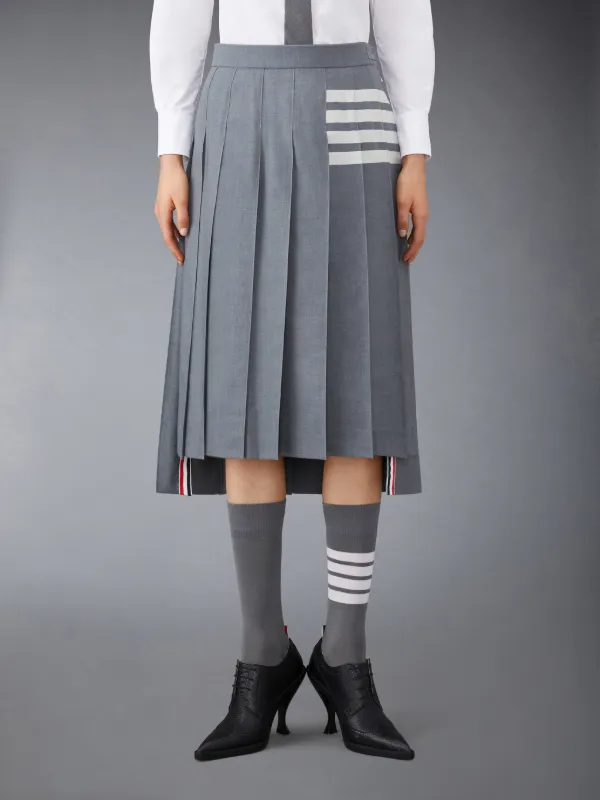 Medium Grey Wool Plain Weave Pleated 4-Bar Skirt