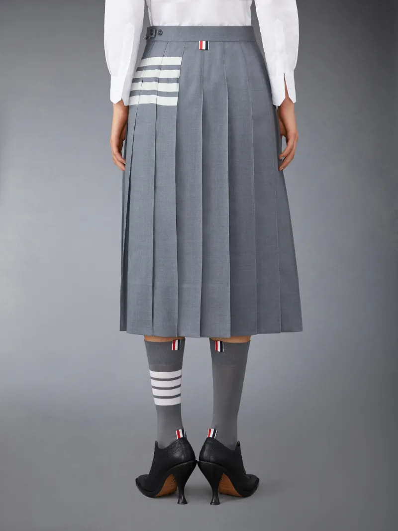 Medium Grey Wool Plain Weave Pleated 4-Bar Skirt Medium Grey Wool Plain Weave Pleated 4-Bar Skirt