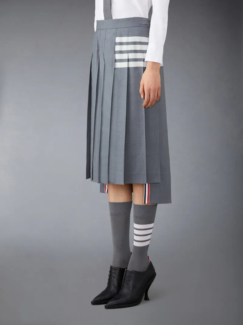 Medium Grey Wool Plain Weave Pleated 4-Bar Skirt Medium Grey Wool Plain Weave Pleated 4-Bar Skirt