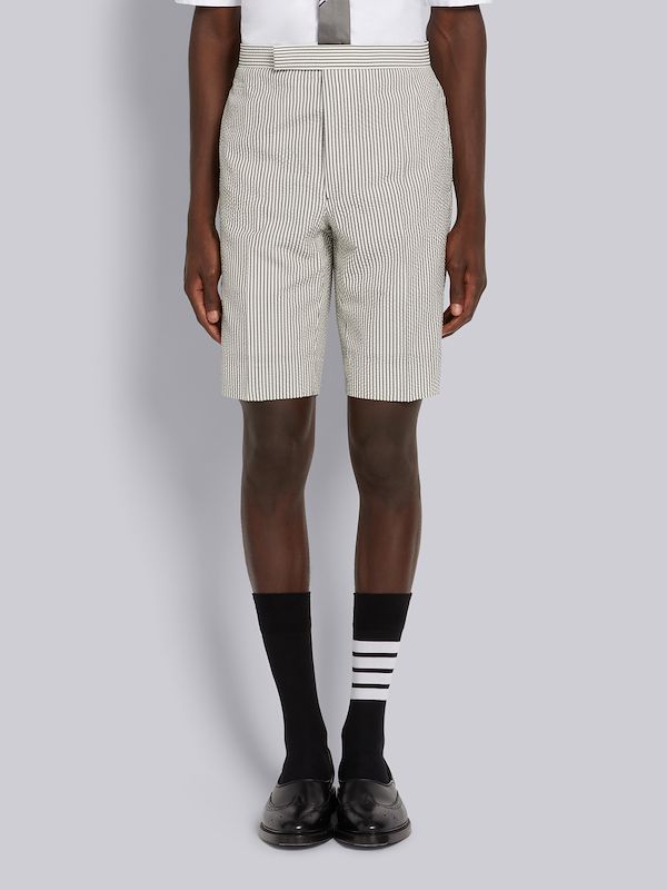 Medium Grey Wool Seersucker Classic Backstrap Short