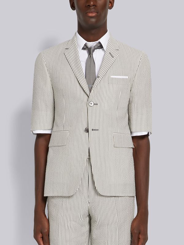 Medium Grey Wool Seersucker Short Sleeve Sport Coat