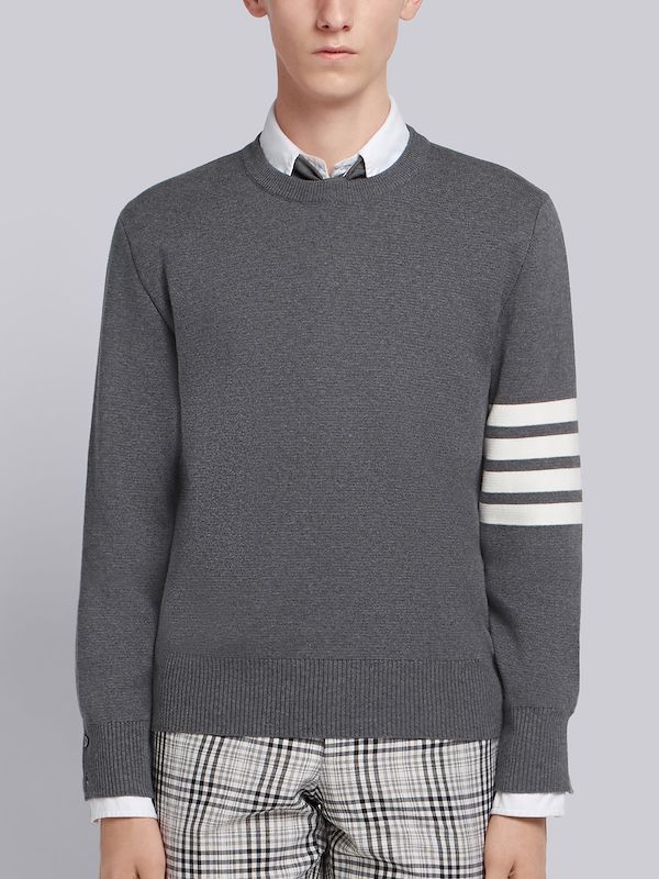 Medium Greymilano Stitch Cotton 4-bar Crew Neck Pullover