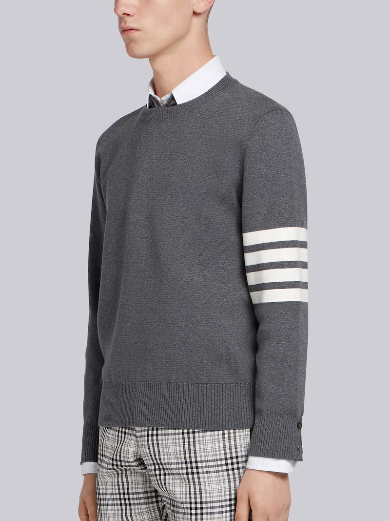 Medium Greymilano Stitch Cotton 4-bar Crew Neck Pullover