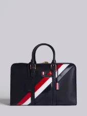 Medium Holdall With Red, White And Blue Diagonal Stripe In Pebble Grain & Calf Leather