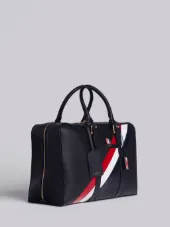 Medium Holdall With Red, White And Blue Diagonal Stripe In Pebble Grain & Calf Leather