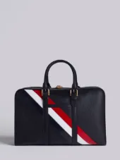 Medium Holdall With Red, White And Blue Diagonal Stripe In Pebble Grain & Calf Leather