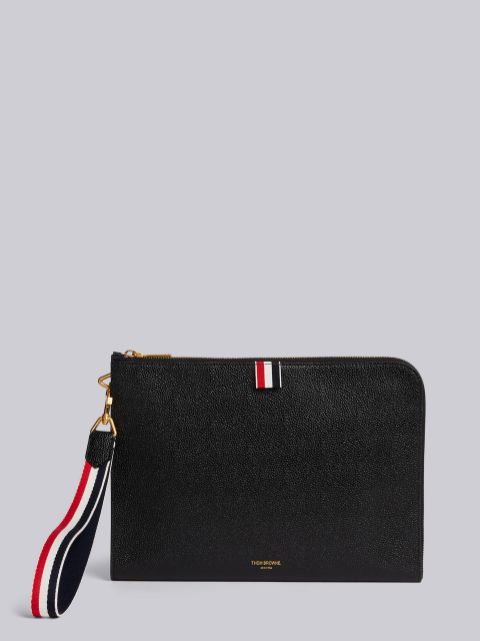 Dark Grey Pebble Grain Leather 3d Mr. Thom Icon Print Large Zippered Laptop  Holder | Thom Browne