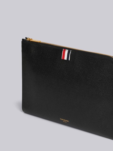 Dark Grey Pebble Grain Leather 3d Mr. Thom Icon Print Large Zippered Laptop  Holder | Thom Browne