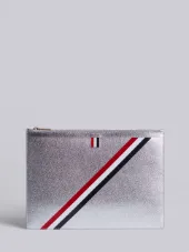 Medium Zipped Document (35X25CM) With Red, White And Blue Diagonal Stripe In Pebble Grain & Calf Leather