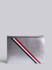 Medium Zipped Document (35X25CM) With Red, White And Blue Diagonal Stripe In Pebble Grain & Calf Leather