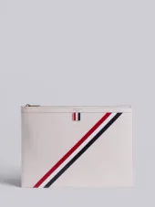 Medium Zipped Document Holder (35X25CM) With Red, White And Blue Diagonal Stripe In Pebble Grain & Calf Leather