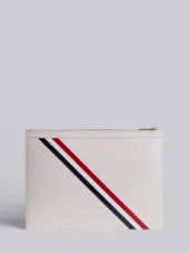 Medium Zipped Document Holder (35X25CM) With Red, White And Blue Diagonal Stripe In Pebble Grain & Calf Leather