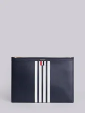 Medium Zipper Document Holder (35x25 cm) With Contrast 4-Bar Stripe In Pebble Grain & Calf Leather