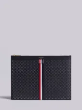 Medium Zipper Document Holder (35X25 Cm) With Red, White And Blue Vertical Stripe In Perforated Pebble Grain & Calf Leather