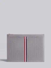 Medium Zipper Document Holder (35X25 Cm) With Red, White And Blue Vertical Stripe In Perforated Pebble Grain & Calf Leather