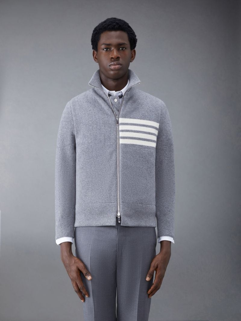 Thom Browne - Merino and Jersey Padded Reversible 4-Bar Funnel Neck Jacket - 0 - Grey - Male