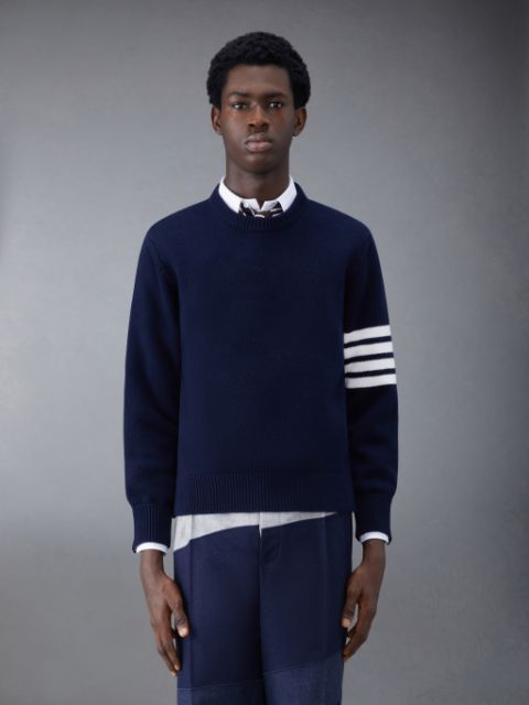 Fine Merino Jersey Stripe Relaxed Crew Neck Pullover | Thom Browne