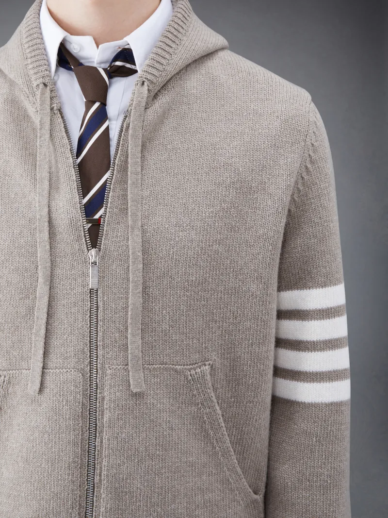 Merino Jersey Sail Boat Intarsia 4-Bar Zip Hoodie | Thom Browne