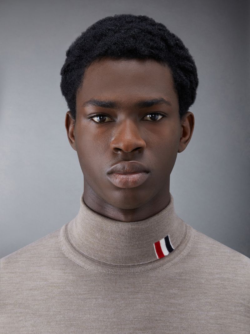 Merino Jersey Stripe Relaxed Turtleneck Thom Browne